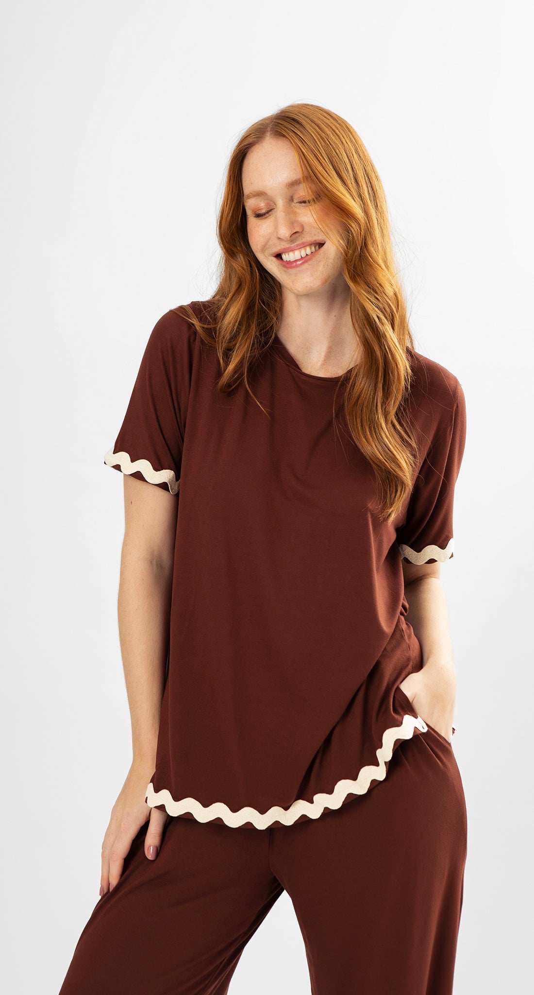 Short Sleeve Pajama Set in Brown Knit