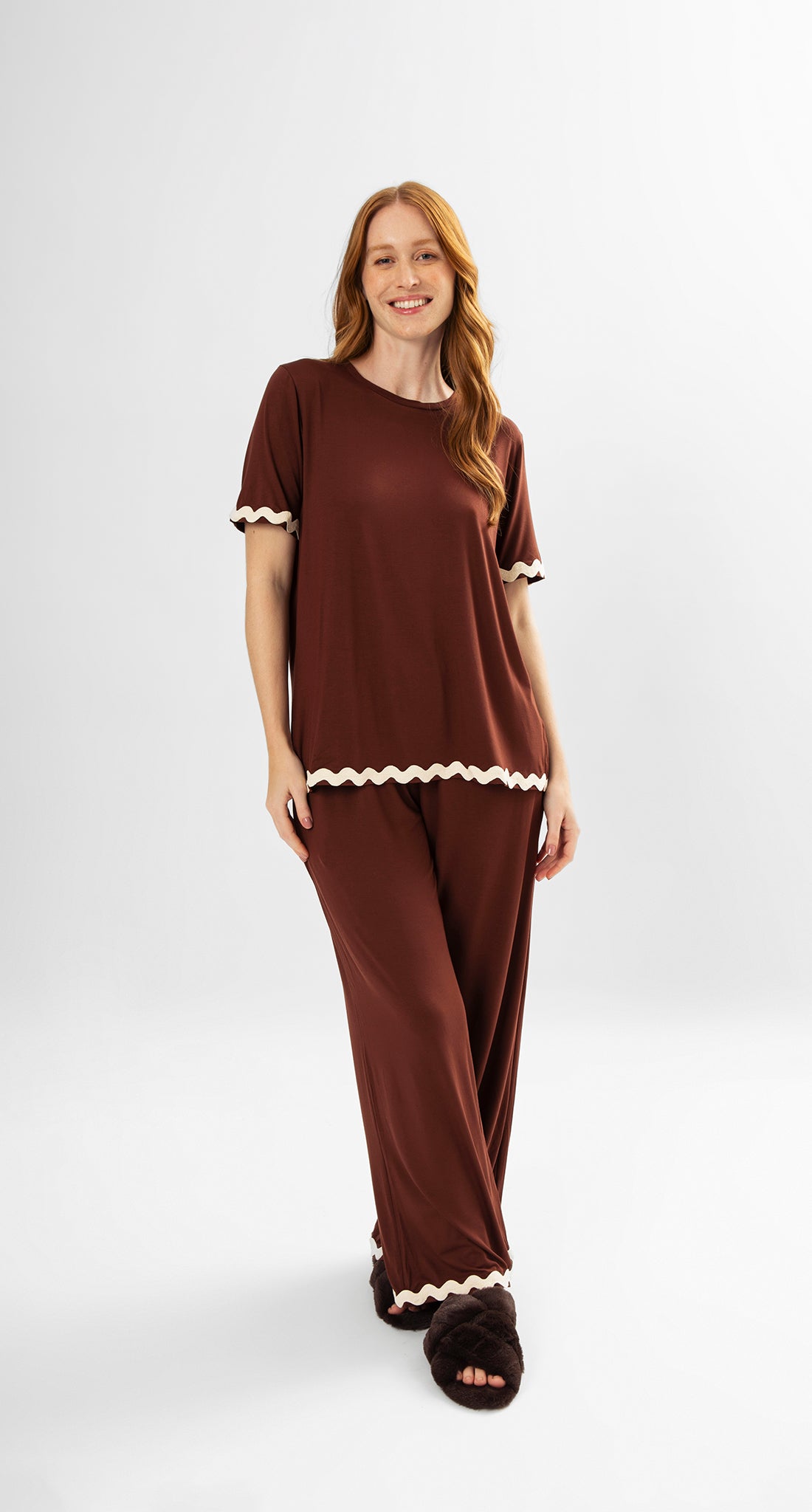 Short Sleeve Pajama Set in Brown Knit