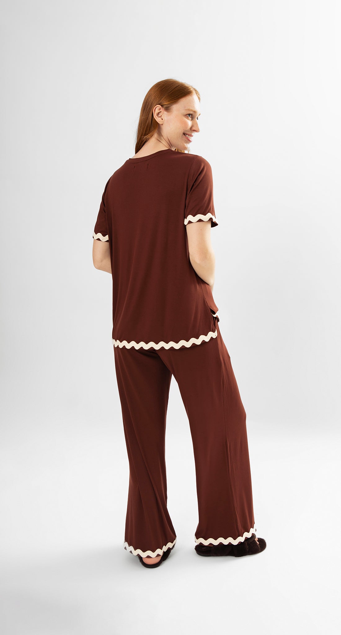 Short Sleeve Pajama Set in Brown Knit
