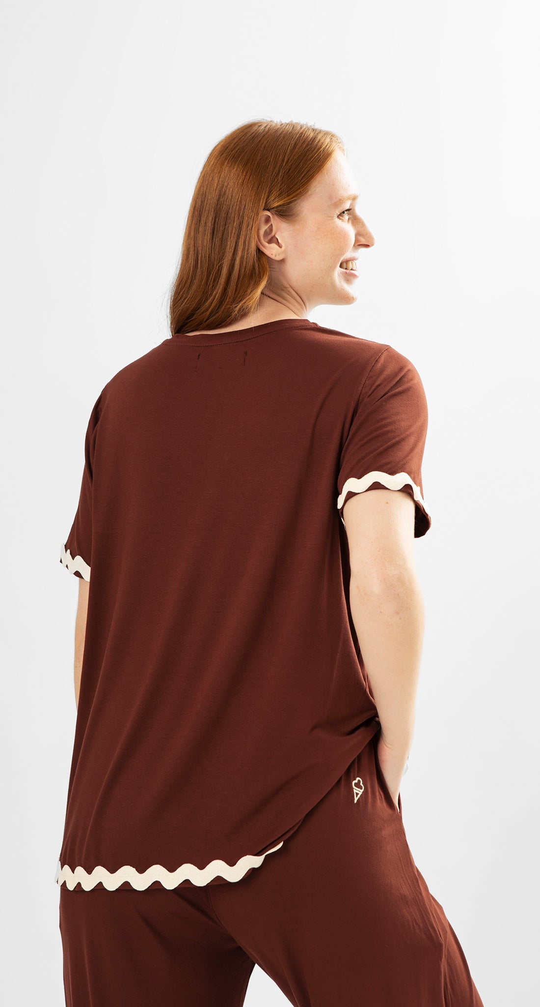 Short Sleeve Pajama Set in Brown Knit