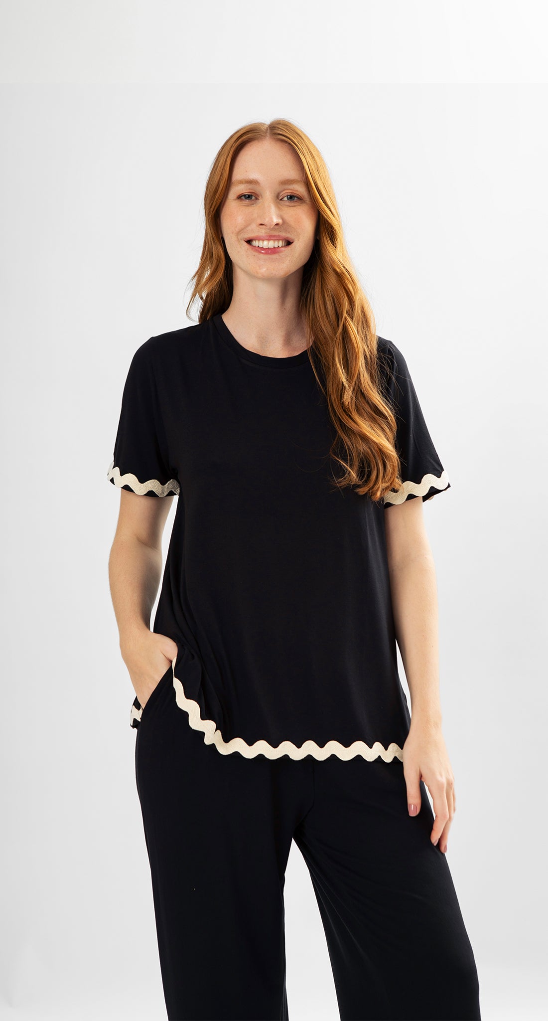 Short Sleeve Pajama Set in Black Knit