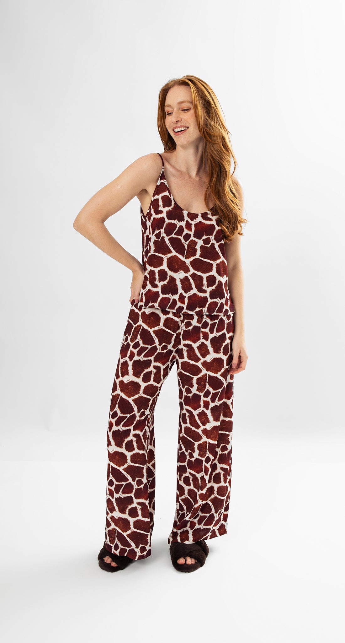 Selva Long Pajamas with Straps – Giraffe Print