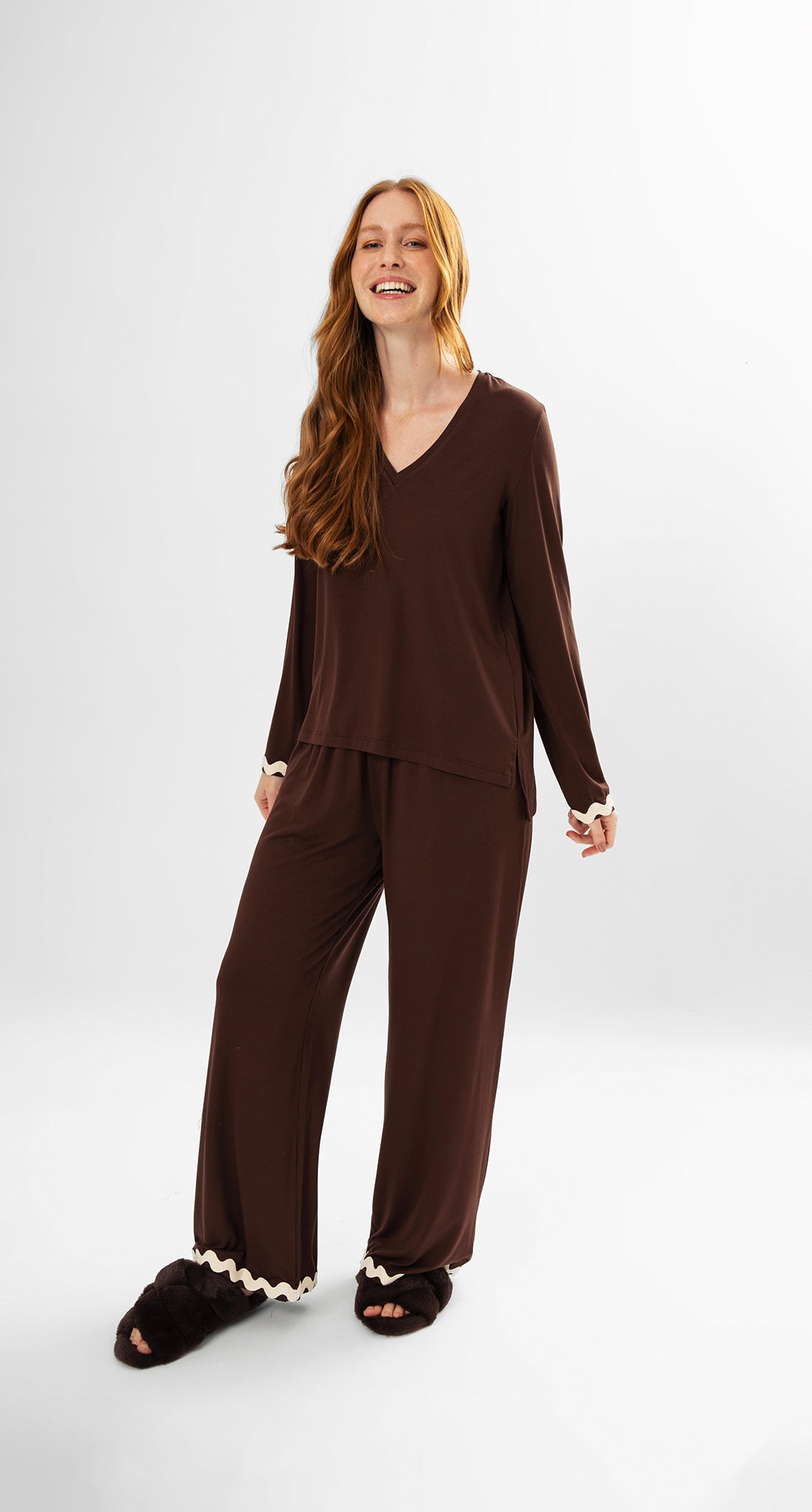 Brown Knit Long Sleeve Pajamas