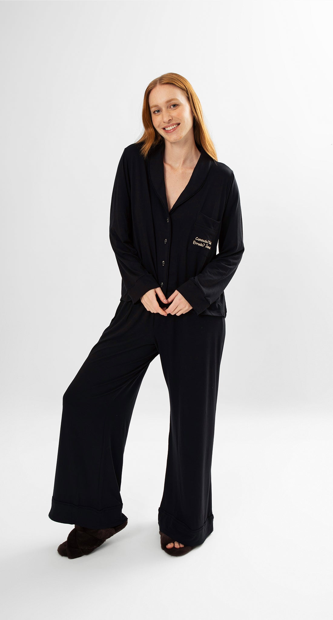 Classic Long Sleeve Pajama Set – Black