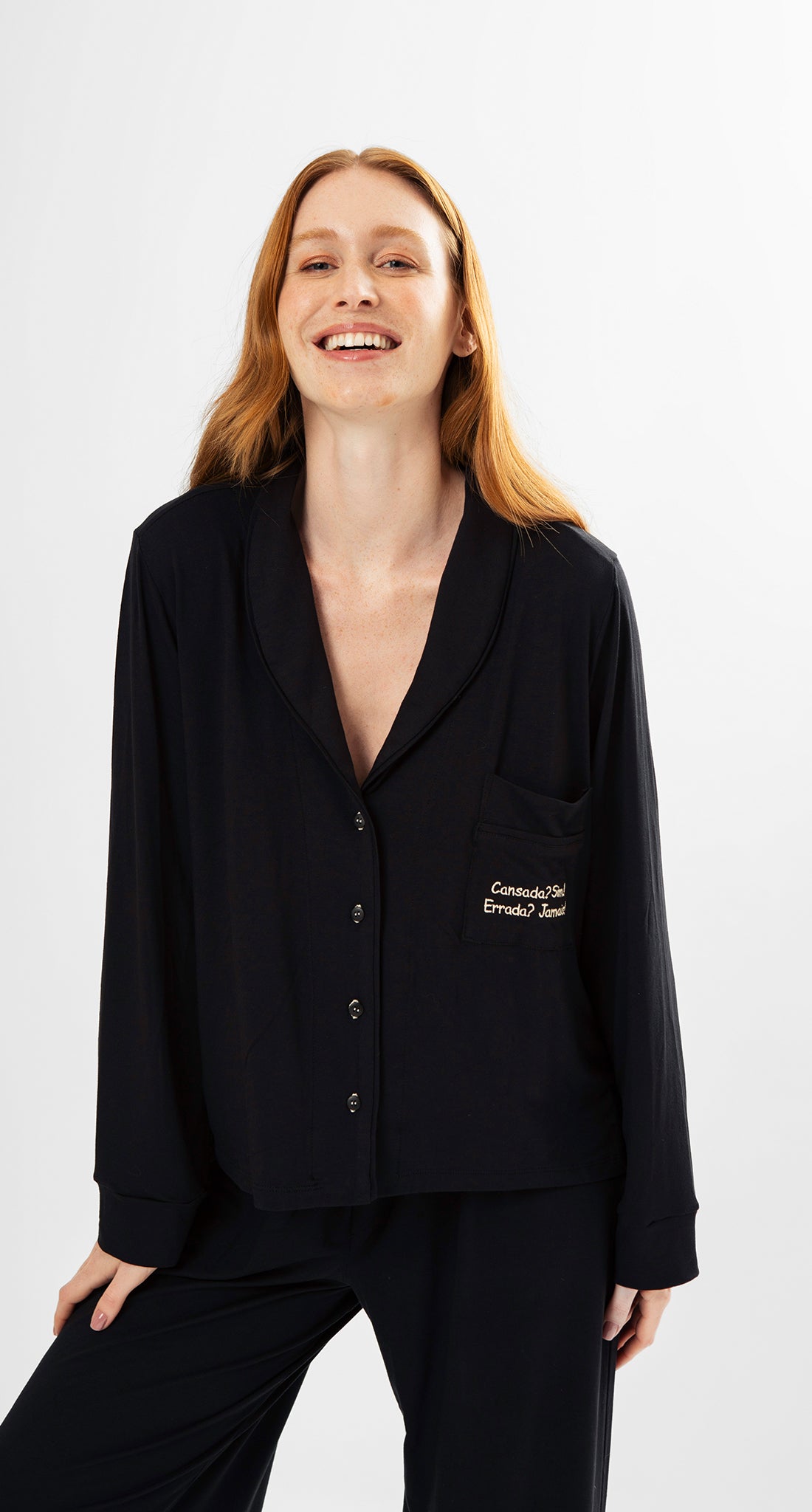 Classic Long Sleeve Pajama Set – Black